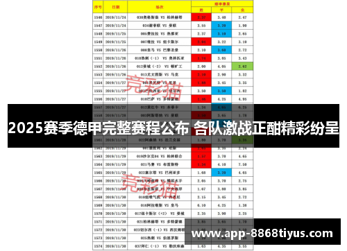 2025赛季德甲完整赛程公布 各队激战正酣精彩纷呈